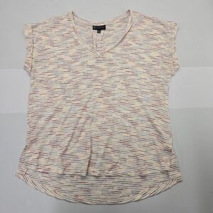 Bobeau Women Large Space Dye V-Neck Cap Sleeve Knit Top MT0K22CCO Multi-Color